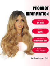 ModeMuse Long Layered Blonde Wig with Curtain Bangs – Synthetic Everyday Fashion Wig 6030X#1T27