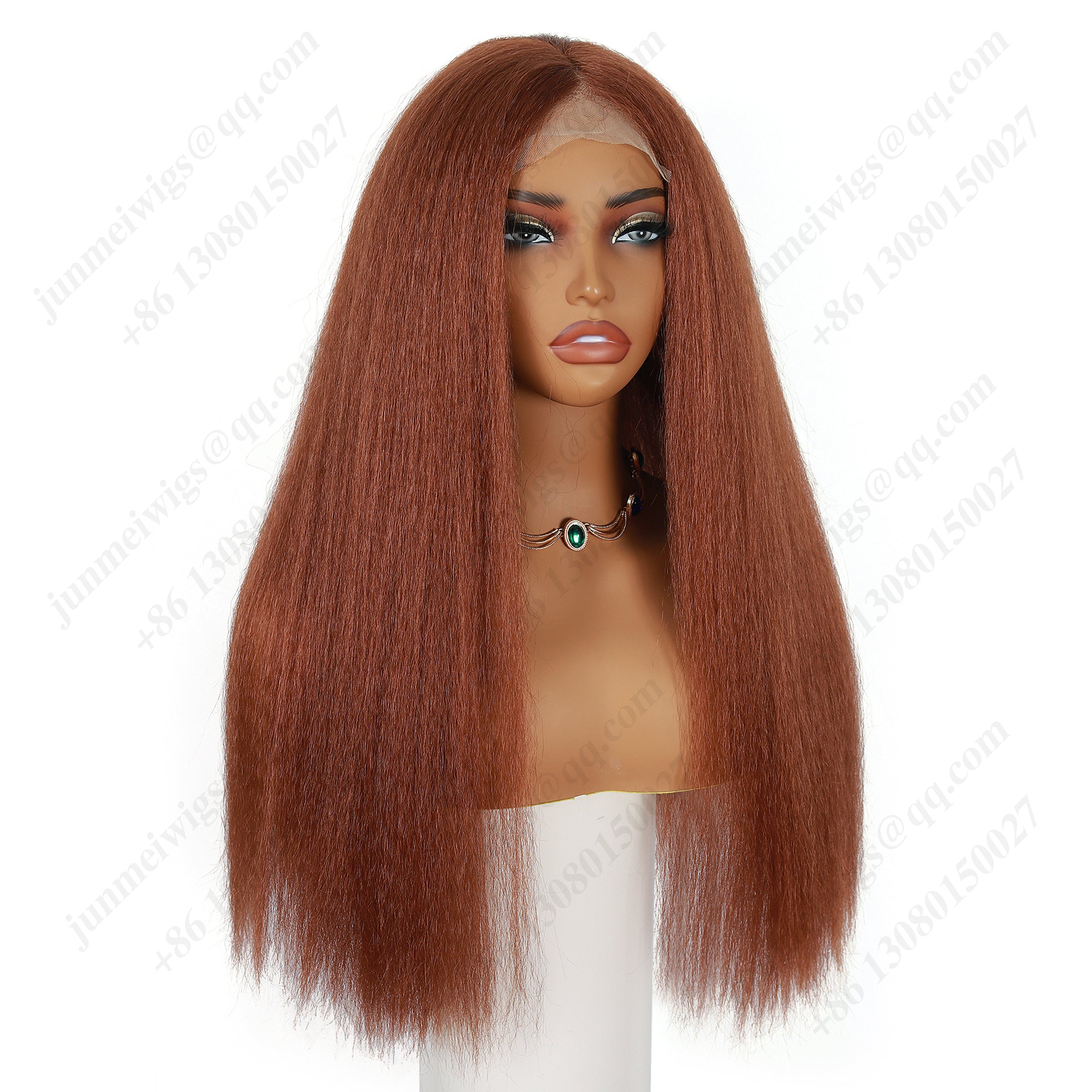 24 Inch 4×4 Lace Front Wig Kinky Straight #30 Auburn - Statement Look | Effortless Glam