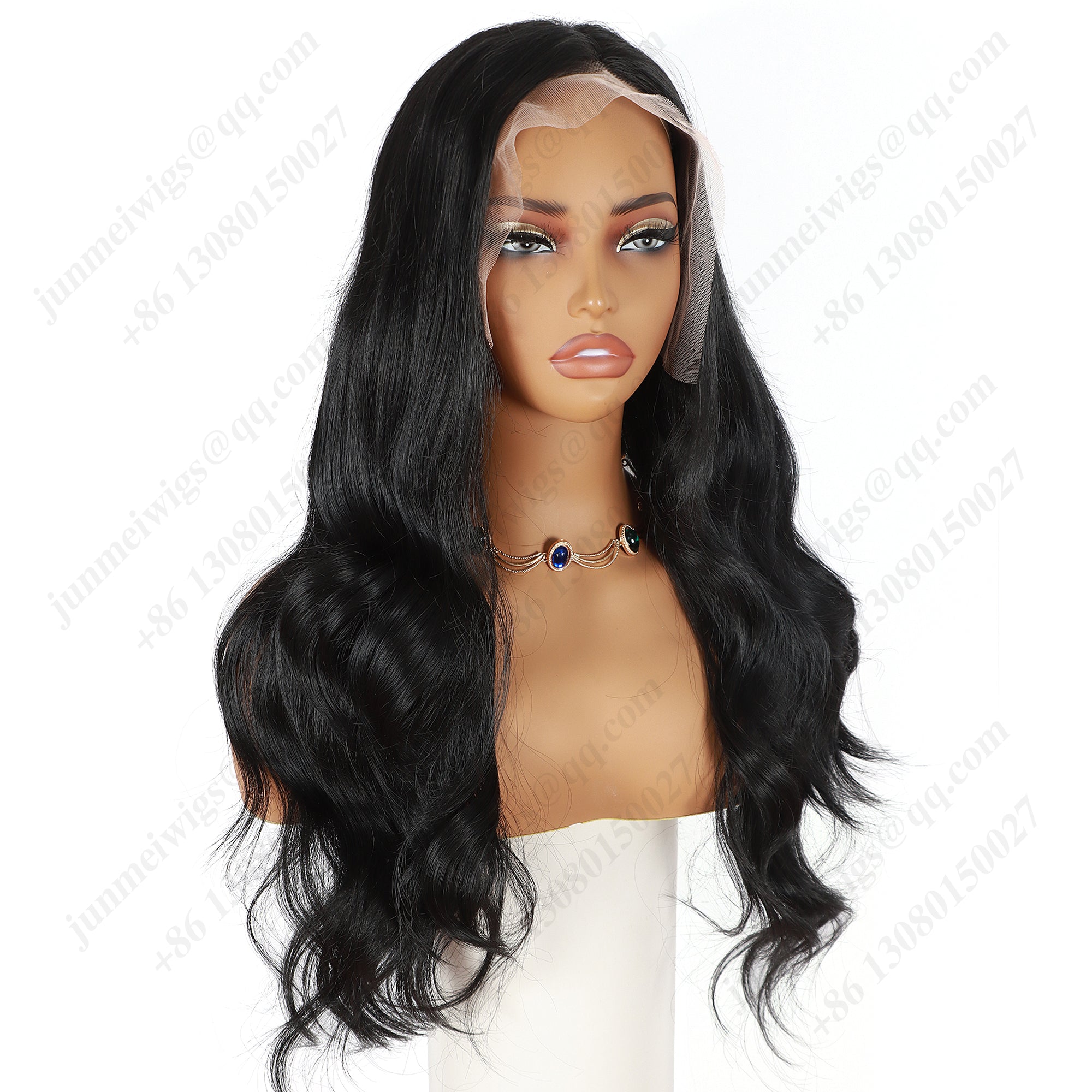 ModeMuse 24 Inch 13×4 HD Lace Front Synthetic Wig – Big Wave, Middle Part, Natural Black, Natural Hairline