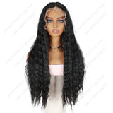 ModeMuse 28 Inch 13×4 HD Lace Front Synthetic Wig – Deep Wave, Middle Part, Natural Black, Natural Hairline