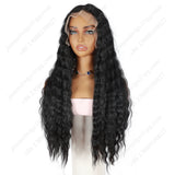 ModeMuse 28 Inch 13×4 HD Lace Front Synthetic Wig – Deep Wave, Middle Part, Natural Black, Natural Hairline
