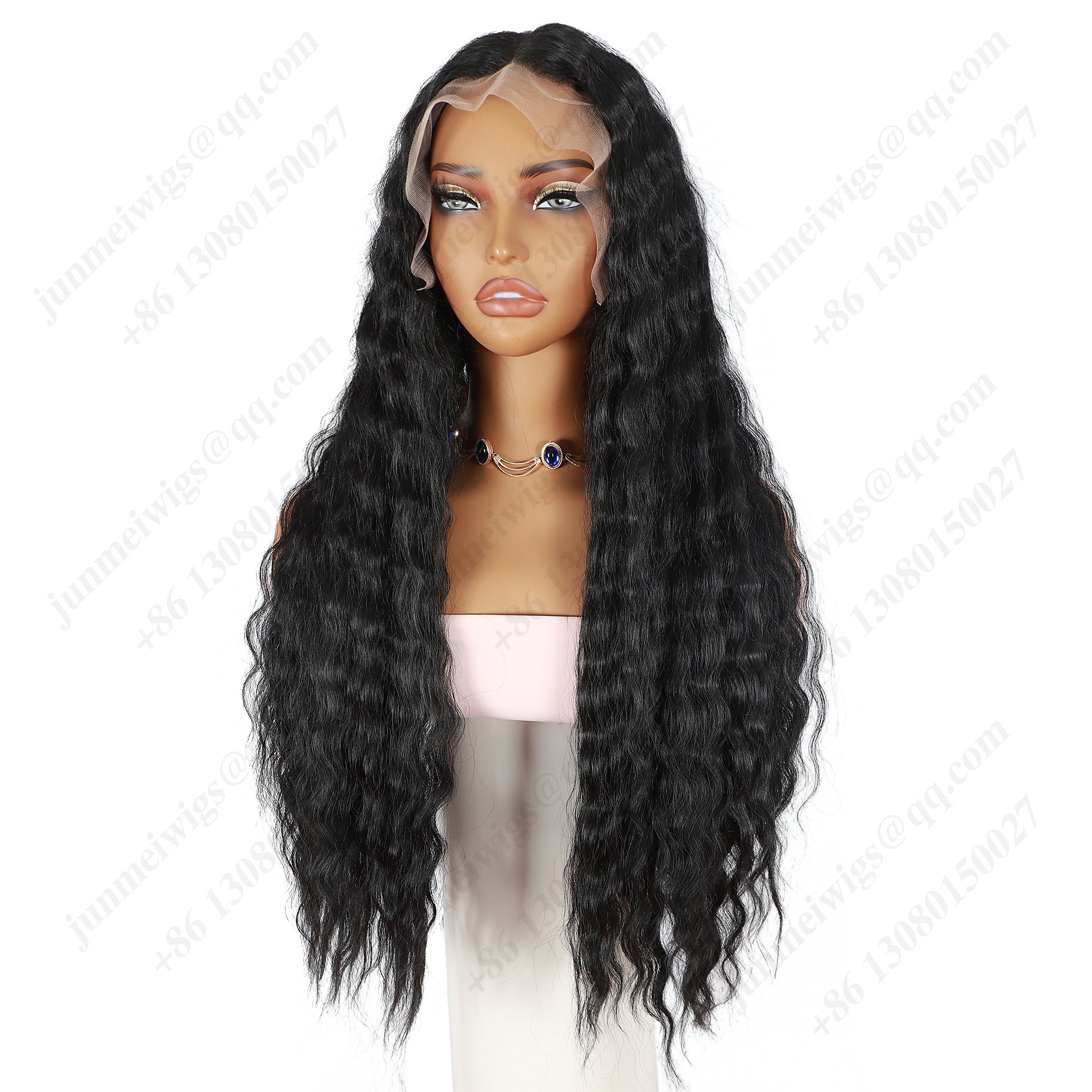 ModeMuse 28 Inch 13×4 HD Lace Front Synthetic Wig – Deep Wave, Middle Part, Natural Black, Natural Hairline