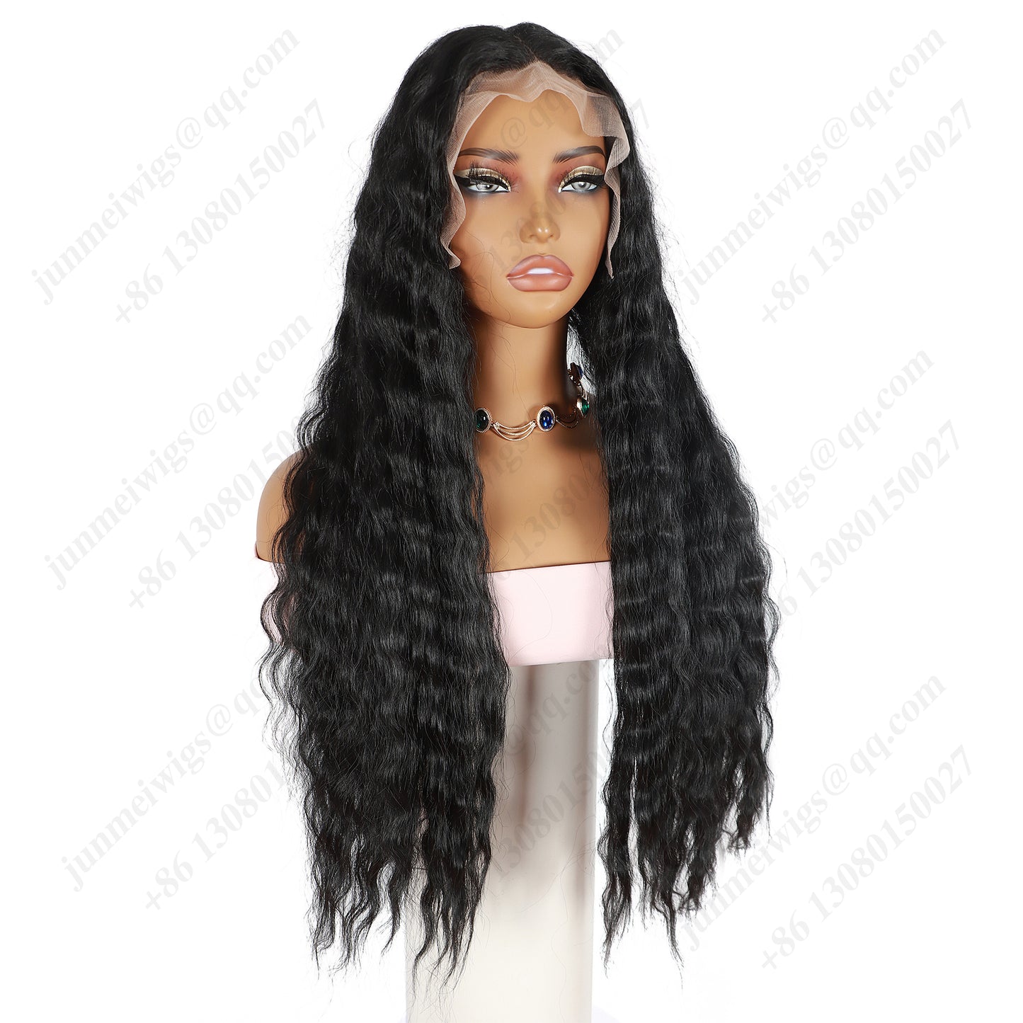 ModeMuse 28 Inch 13×4 HD Lace Front Synthetic Wig – Deep Wave, Middle Part, Natural Black, Natural Hairline