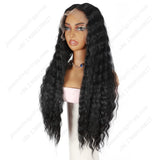 ModeMuse 28 Inch 13×4 HD Lace Front Synthetic Wig – Deep Wave, Middle Part, Natural Black, Natural Hairline