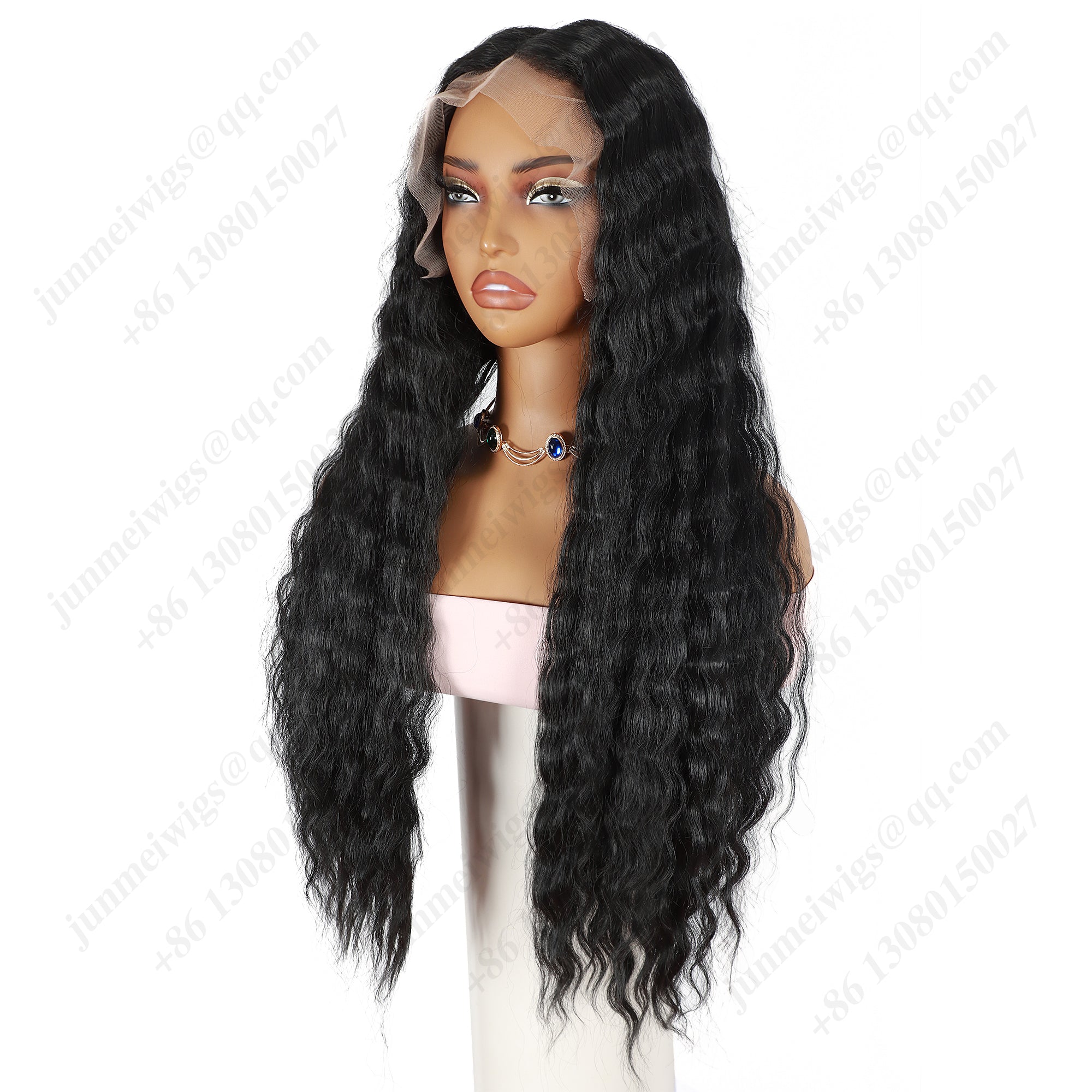 ModeMuse 28 Inch 13×4 HD Lace Front Synthetic Wig – Deep Wave, Middle Part, Natural Black, Natural Hairline
