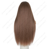 ModeMuse 28 Inch 4×4 HD Lace Front Synthetic Wig – Yaki Straight, Middle Part, Natural Brown, Natural Hairline