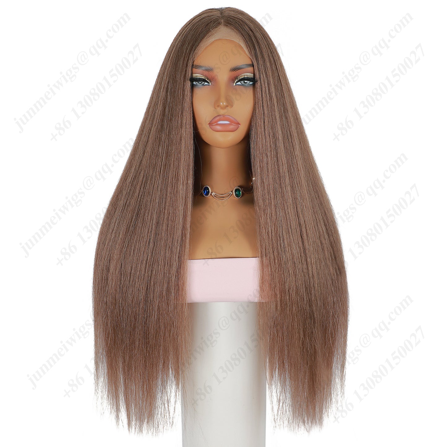 ModeMuse 28 Inch 4×4 HD Lace Front Synthetic Wig – Yaki Straight, Middle Part, Natural Brown, Natural Hairline