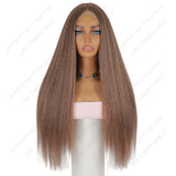 ModeMuse 28 Inch 4×4 HD Lace Front Synthetic Wig – Yaki Straight, Middle Part, Natural Brown, Natural Hairline