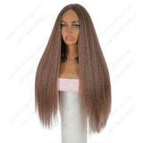 ModeMuse 28 Inch 4×4 HD Lace Front Synthetic Wig – Yaki Straight, Middle Part, Natural Brown, Natural Hairline