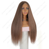 ModeMuse 28 Inch 4×4 HD Lace Front Synthetic Wig – Yaki Straight, Middle Part, Natural Brown, Natural Hairline