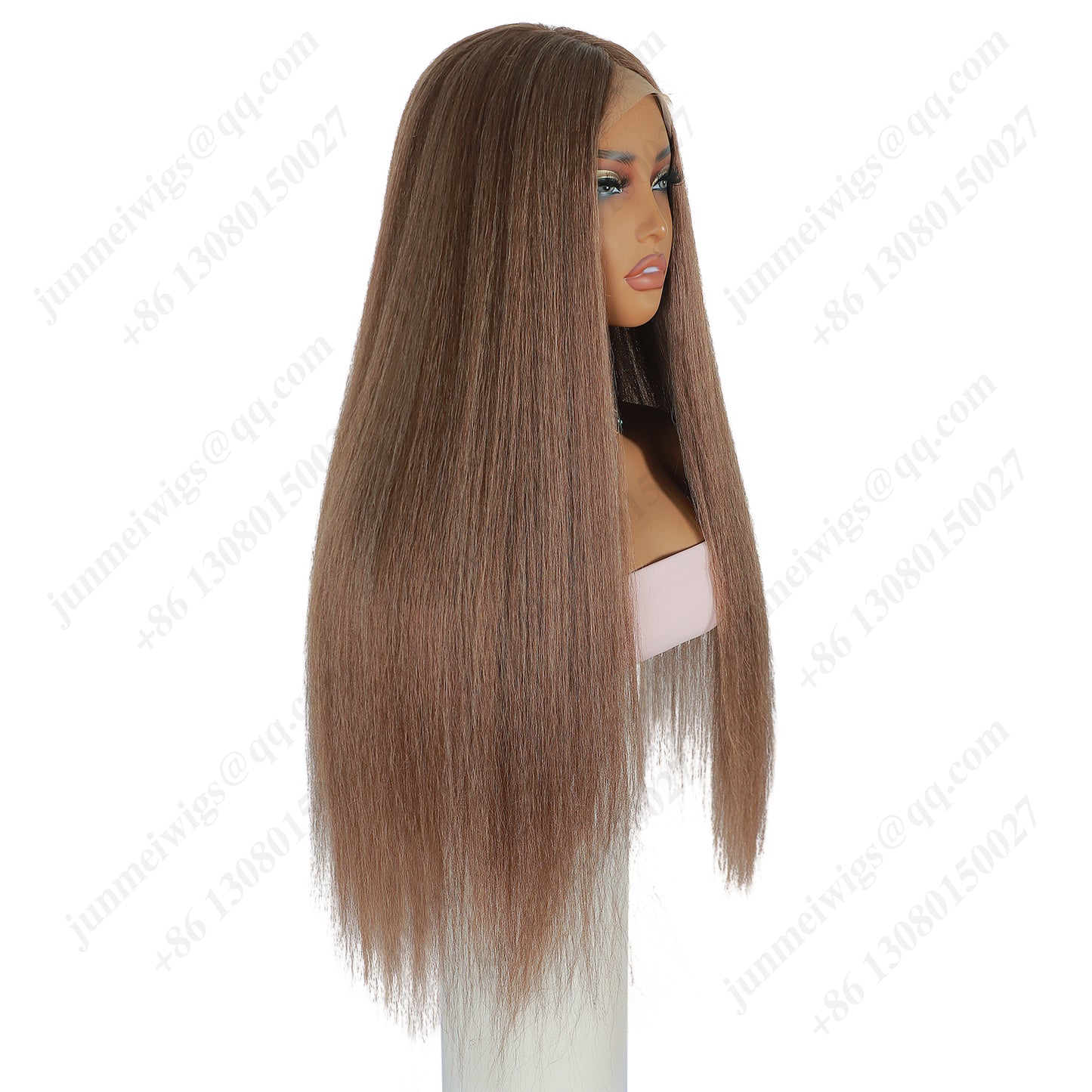 ModeMuse 28 Inch 4×4 HD Lace Front Synthetic Wig – Yaki Straight, Middle Part, Natural Brown, Natural Hairline