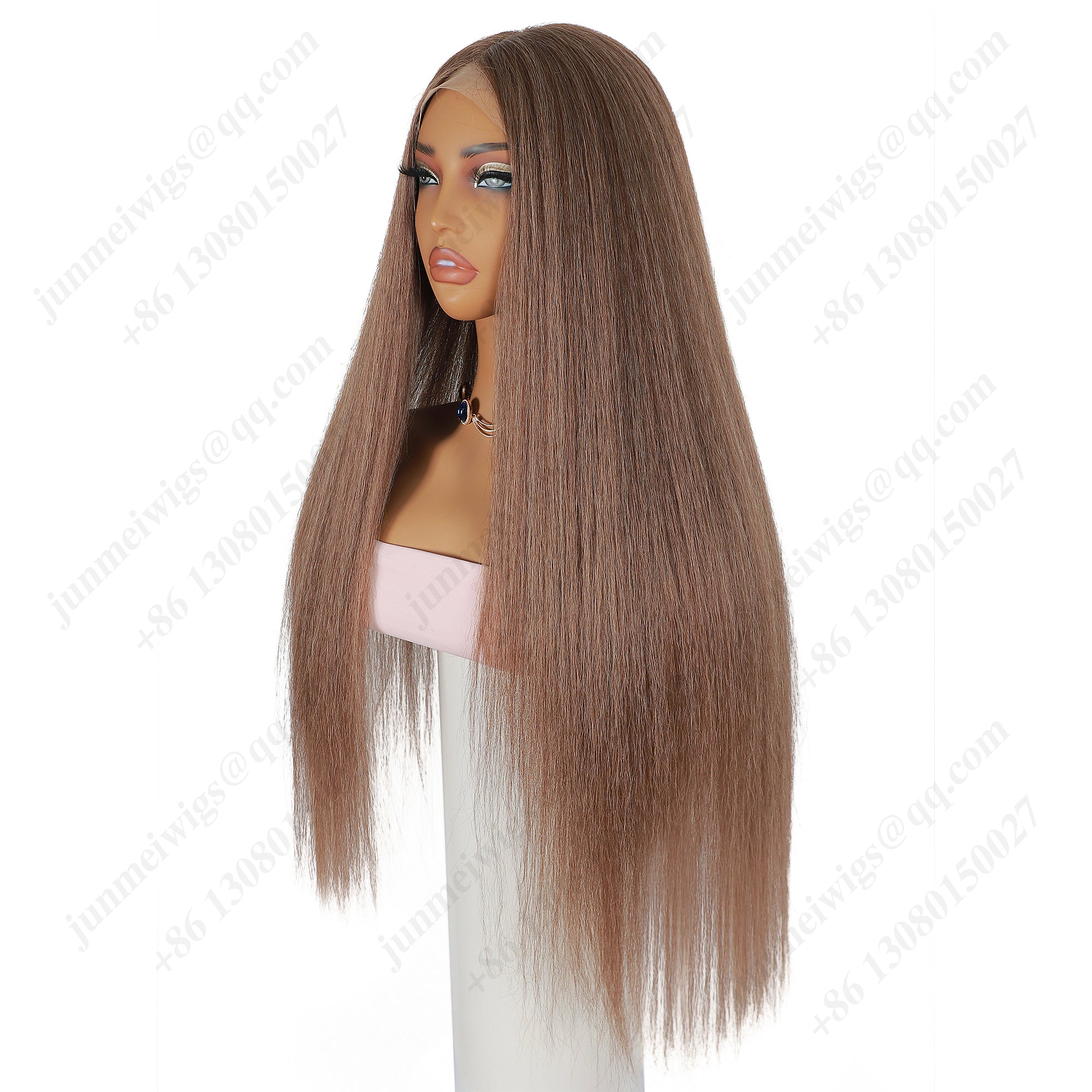 ModeMuse 28 Inch 4×4 HD Lace Front Synthetic Wig – Yaki Straight, Middle Part, Natural Brown, Natural Hairline