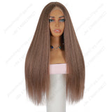 ModeMuse 28 Inch 4×4 HD Lace Front Synthetic Wig – Yaki Straight, Middle Part, Natural Brown, Natural Hairline