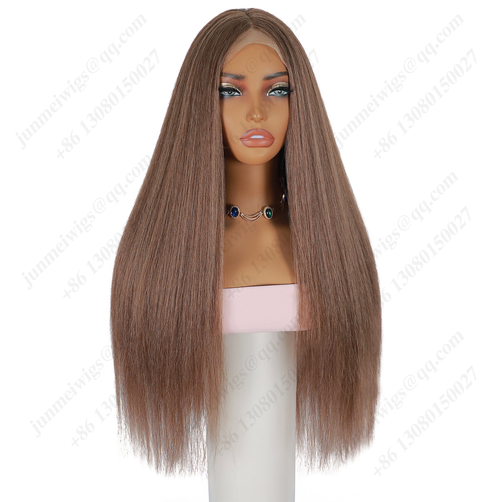 ModeMuse 28 Inch 4×4 HD Lace Front Synthetic Wig – Yaki Straight, Middle Part, Natural Brown, Natural Hairline