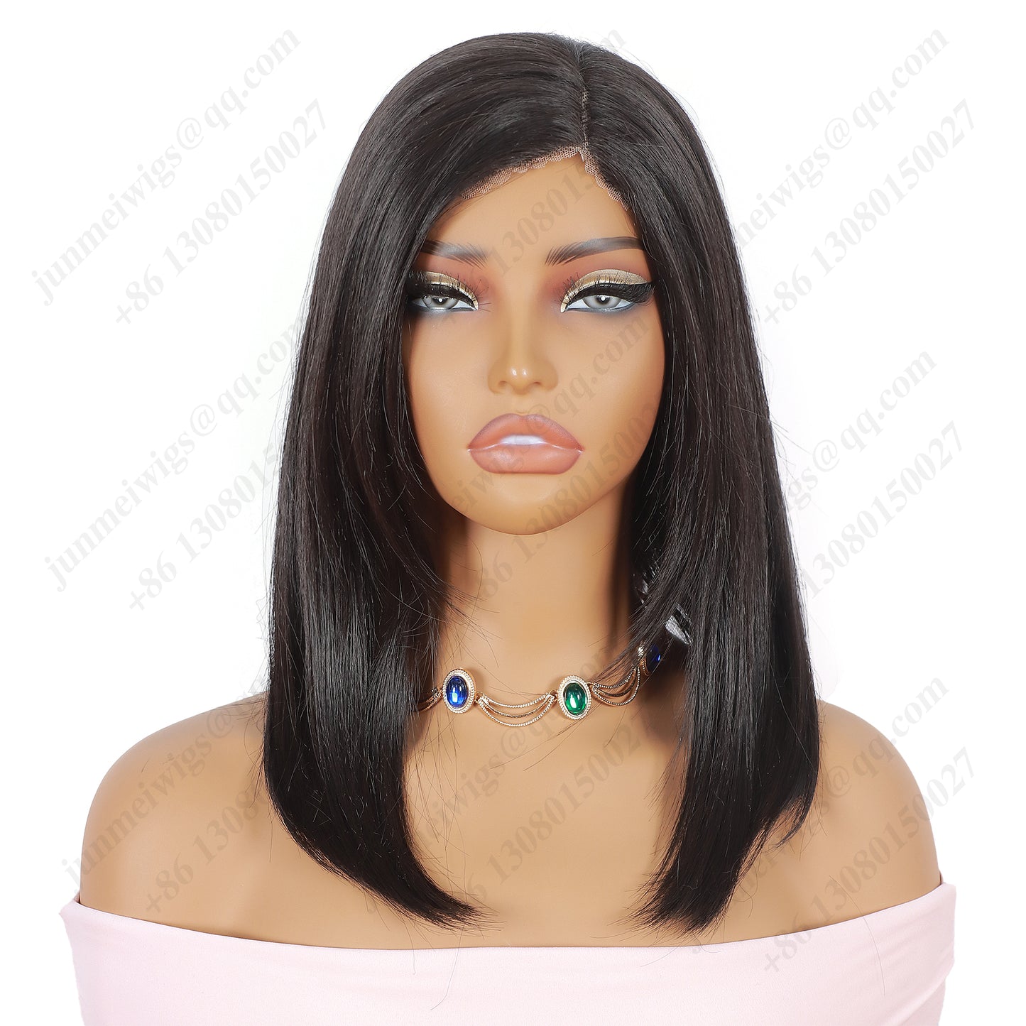 12 Inch Lace wig with parting Medium Bob Straight Natural Black - Daily Wear | Low-Maintenance & Chic