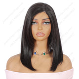 12 Inch Lace wig with parting Medium Bob Straight Natural Black - Daily Wear | Low-Maintenance & Chic