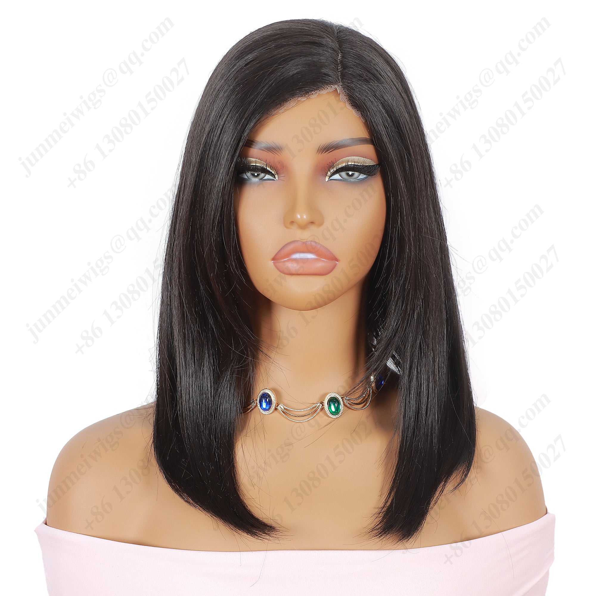 12 Inch Lace wig with parting Medium Bob Straight Natural Black - Daily Wear | Low-Maintenance & Chic