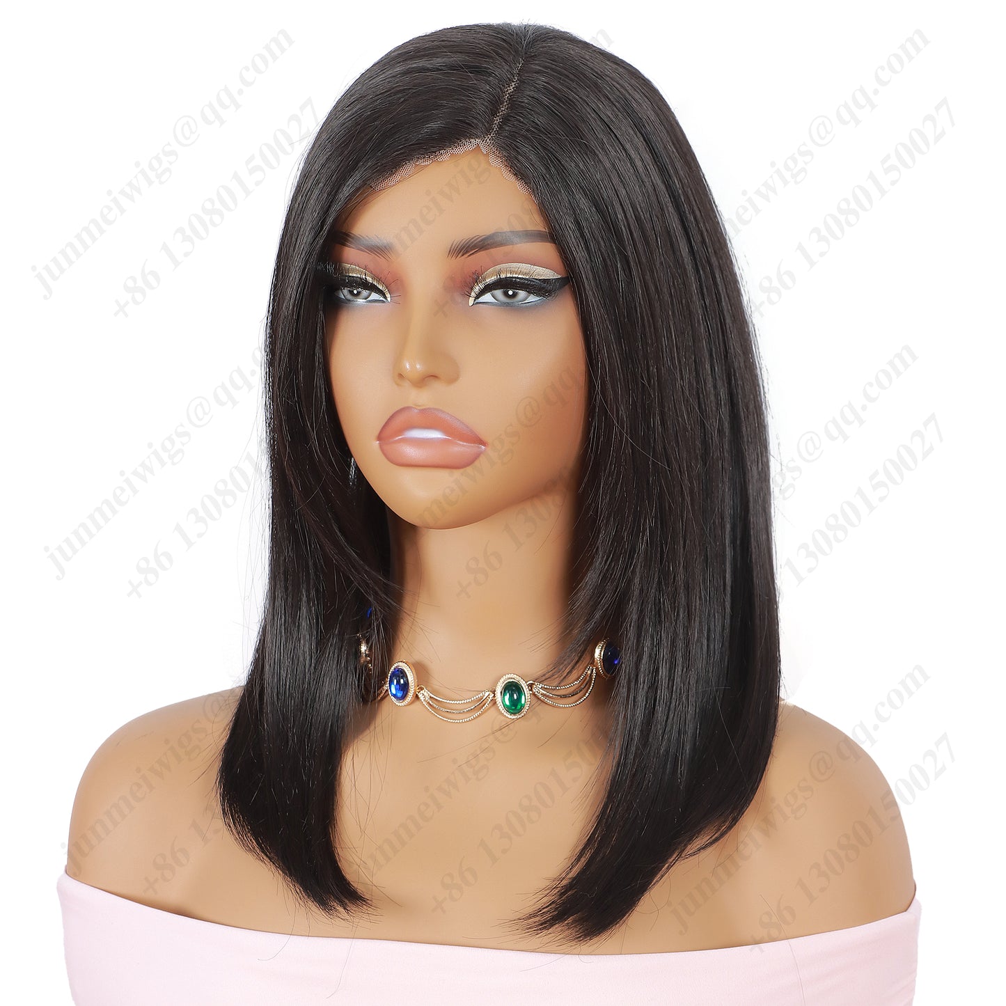 12 Inch Lace wig with parting Medium Bob Straight Natural Black - Daily Wear | Low-Maintenance & Chic