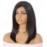 12 Inch Lace wig with parting Medium Bob Straight Natural Black - Daily Wear | Low-Maintenance & Chic