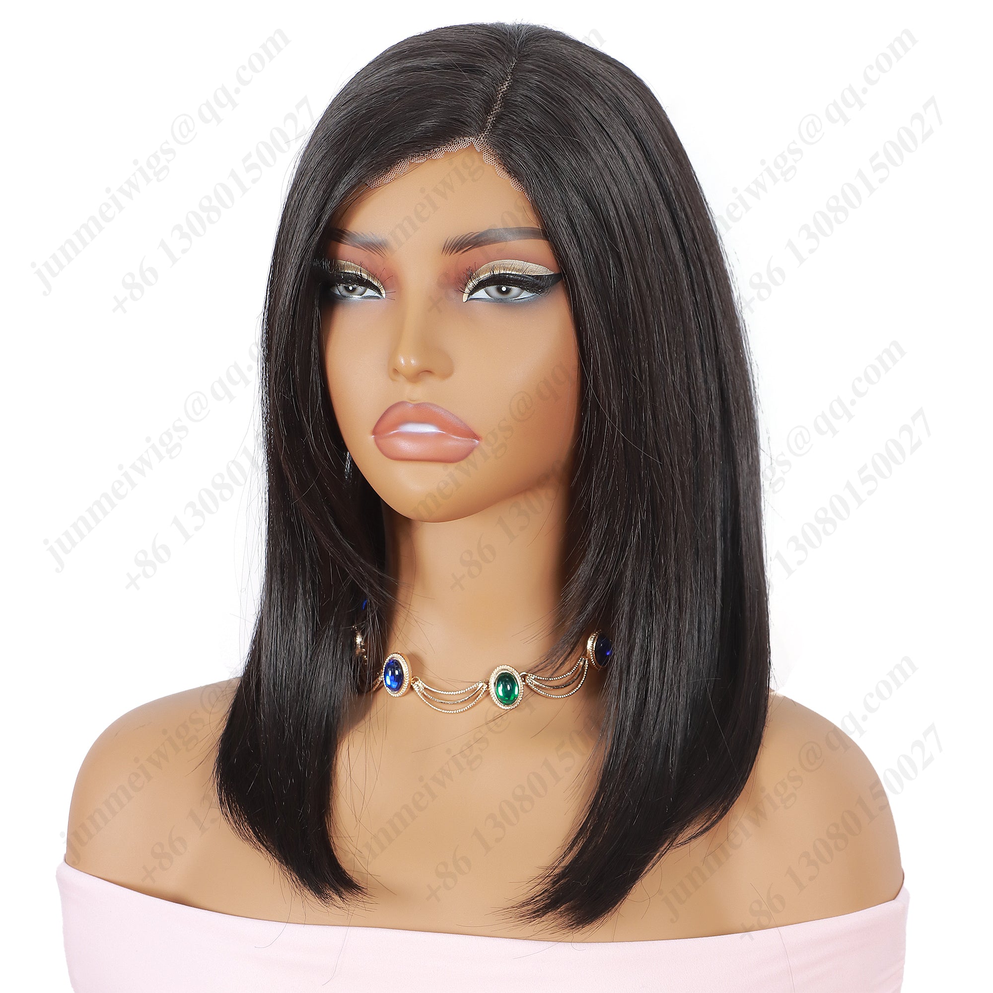 12 Inch Lace wig with parting Medium Bob Straight Natural Black - Daily Wear | Low-Maintenance & Chic