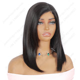 12 Inch Lace wig with parting Medium Bob Straight Natural Black - Daily Wear | Low-Maintenance & Chic