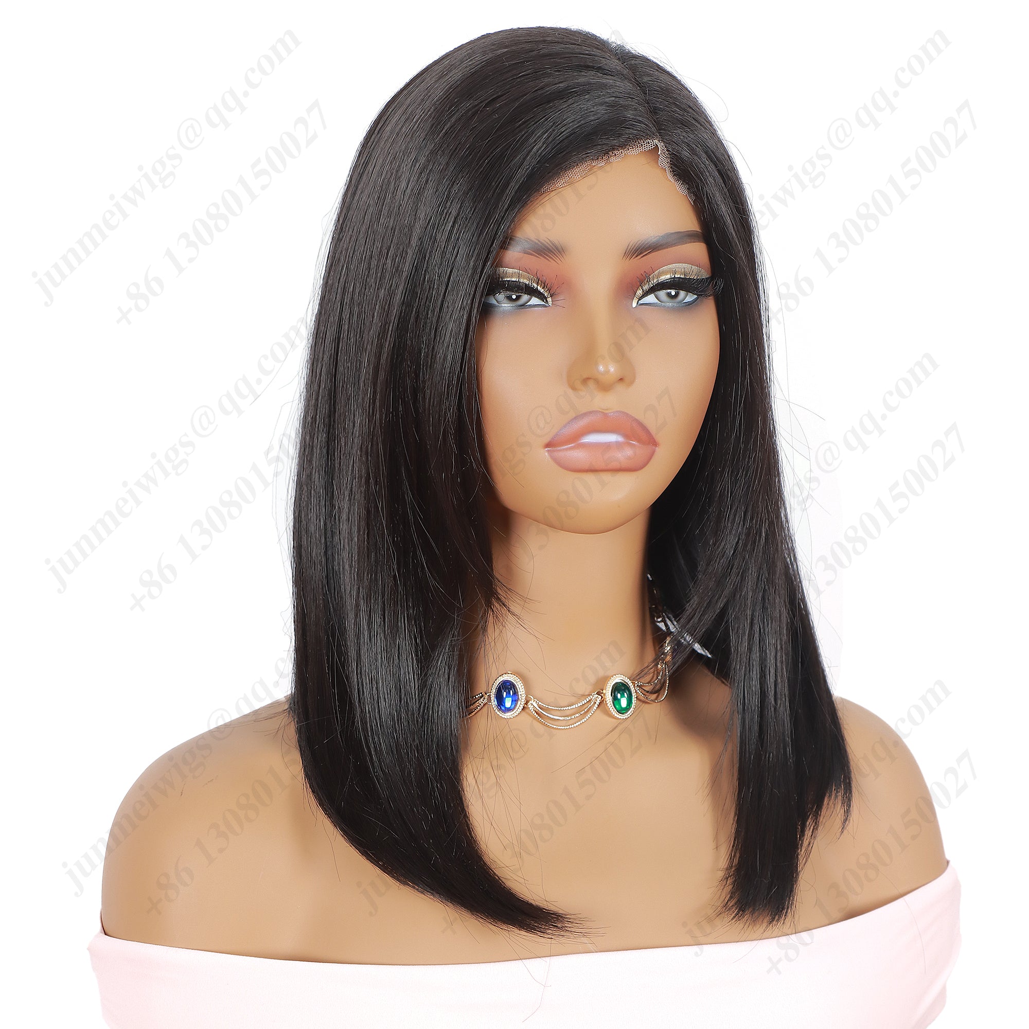 12 Inch Lace wig with parting Medium Bob Straight Natural Black - Daily Wear | Low-Maintenance & Chic
