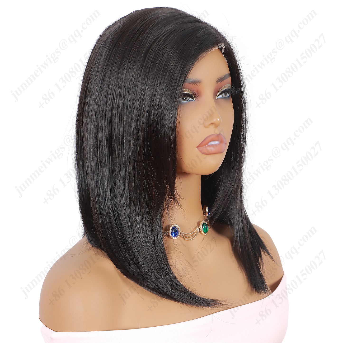 12 Inch Lace wig with parting Medium Bob Straight Natural Black - Daily Wear | Low-Maintenance & Chic