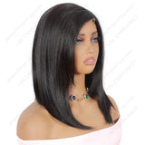 12 Inch Lace wig with parting Medium Bob Straight Natural Black - Daily Wear | Low-Maintenance & Chic