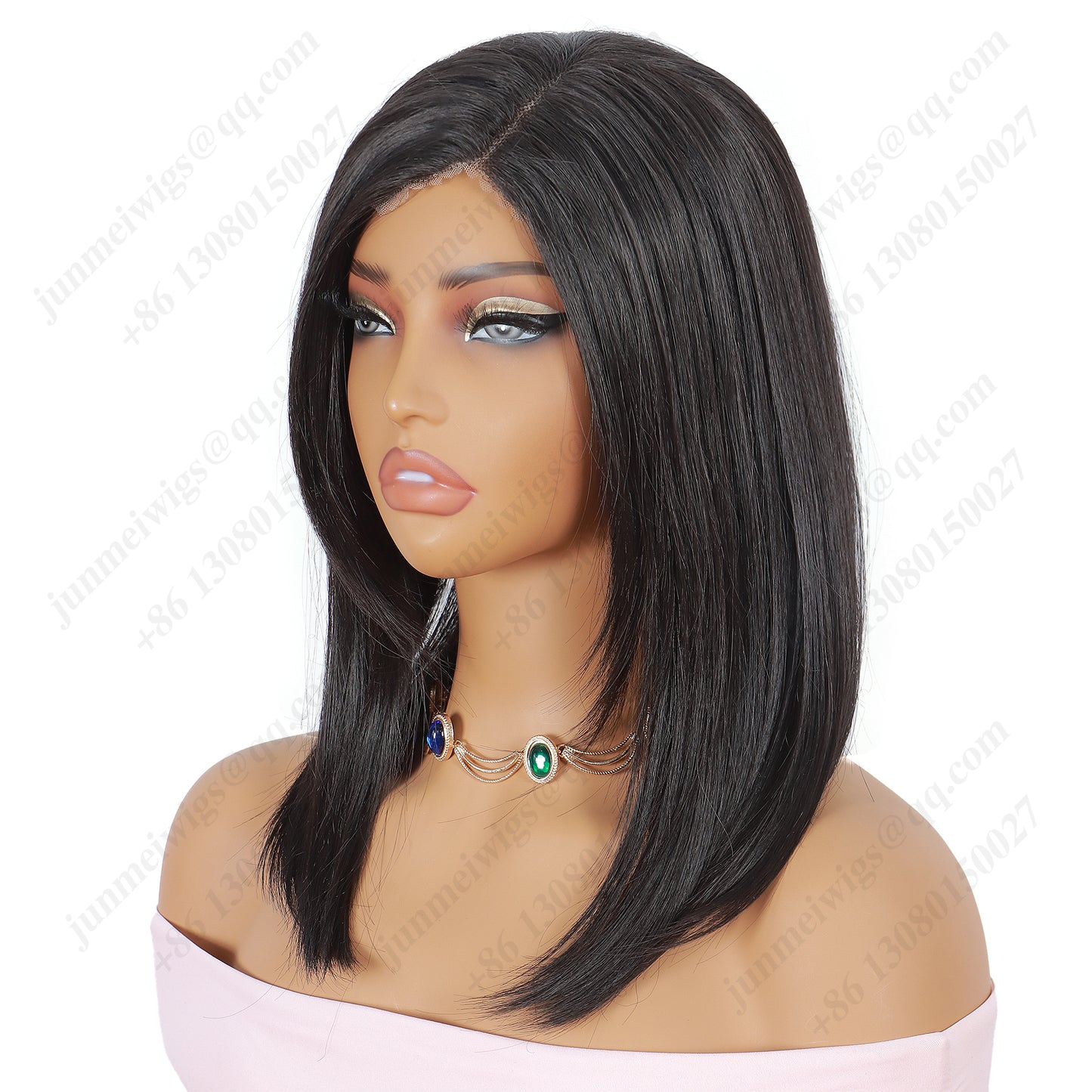 12 Inch Lace wig with parting Medium Bob Straight Natural Black - Daily Wear | Low-Maintenance & Chic