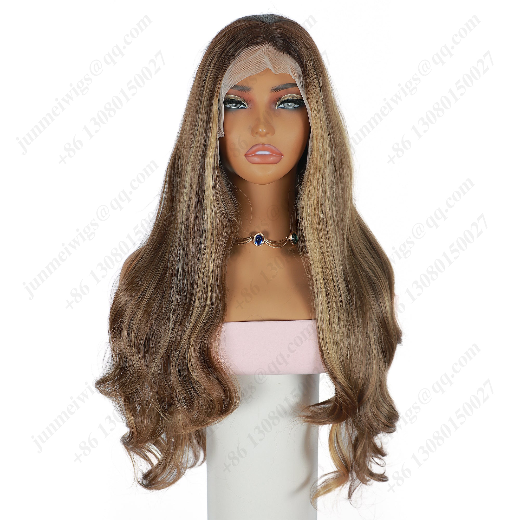 ModeMuse 24 Inch HD Lace Front Synthetic Wig – Long Loose Wave, Middle Part, Golden Brown Blend, Natural Hairline for Events