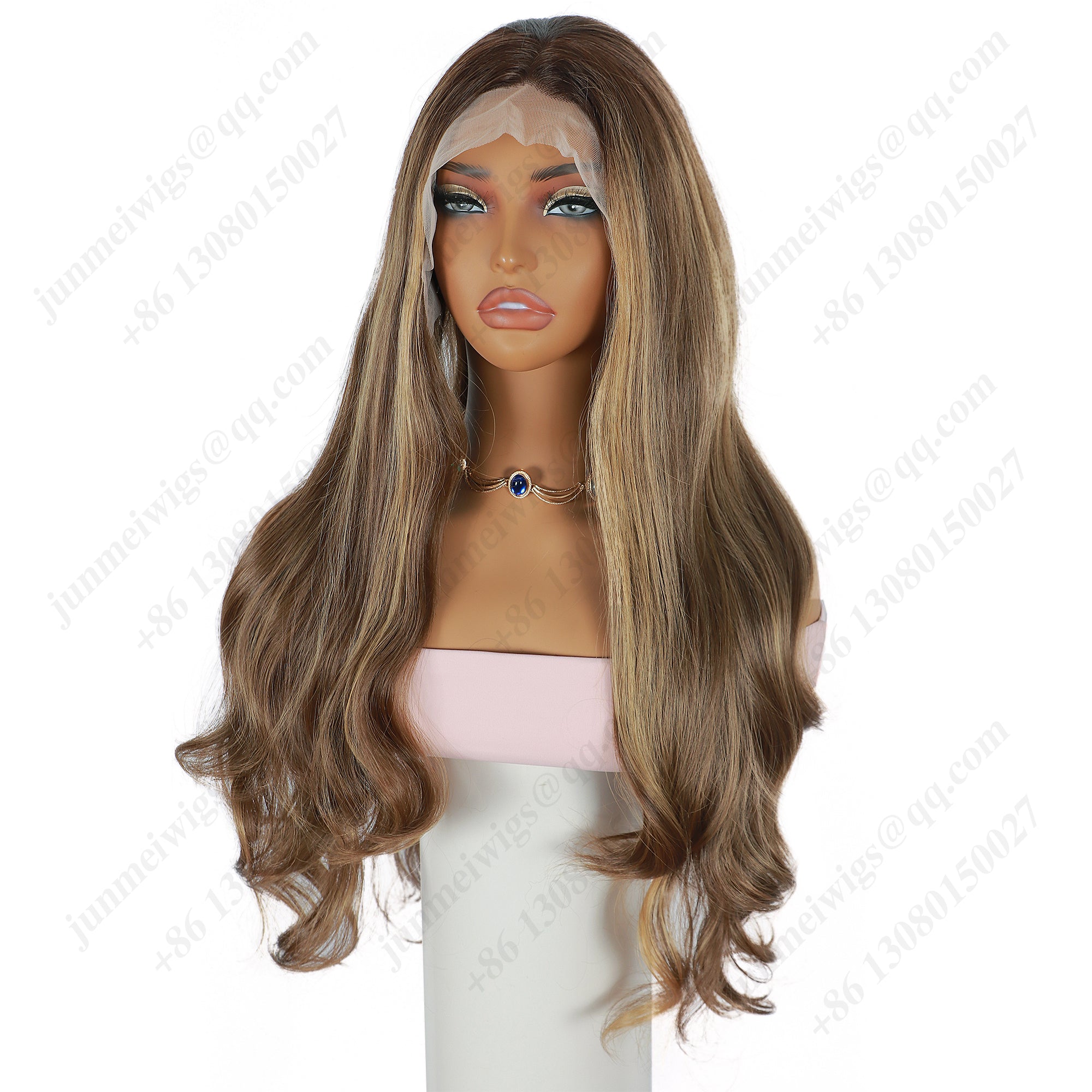 ModeMuse 24 Inch HD Lace Front Synthetic Wig – Long Loose Wave, Middle Part, Golden Brown Blend, Natural Hairline for Events