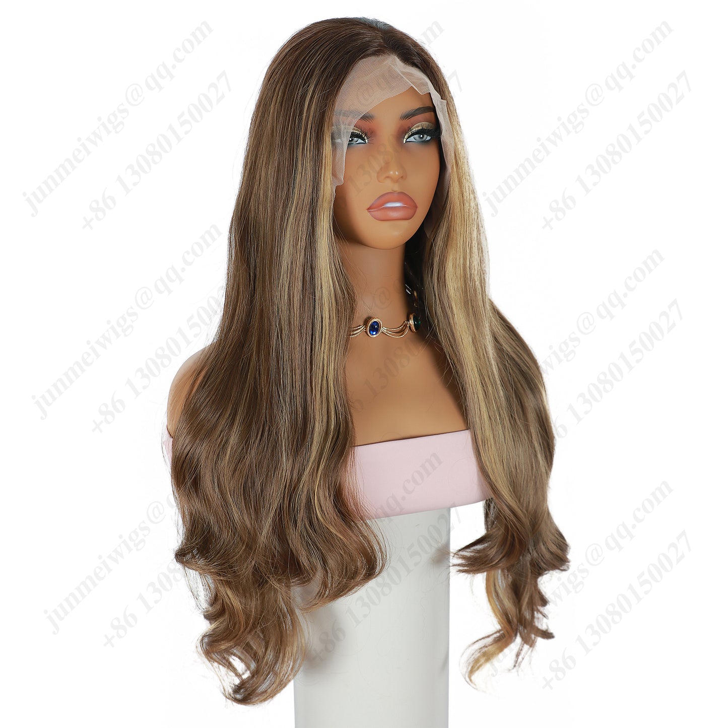 ModeMuse 24 Inch HD Lace Front Synthetic Wig – Long Loose Wave, Middle Part, Golden Brown Blend, Natural Hairline for Events