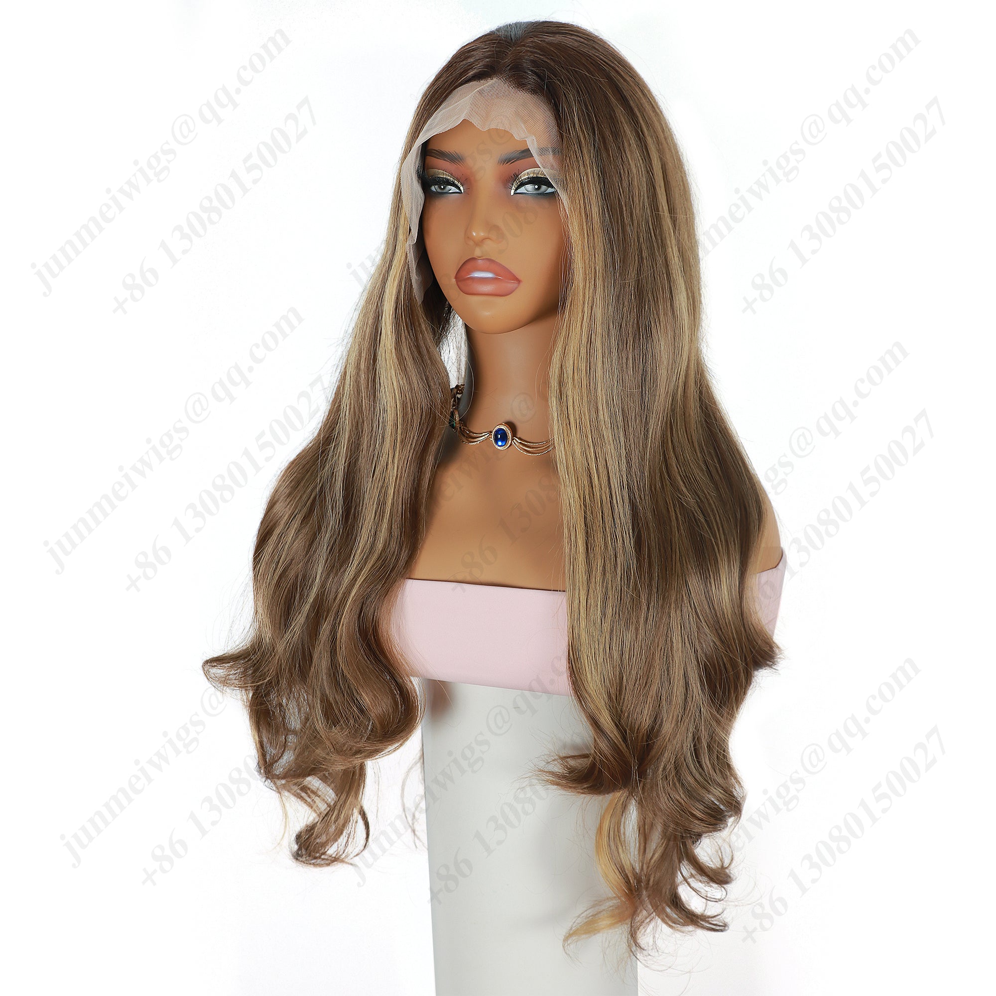 ModeMuse 24 Inch HD Lace Front Synthetic Wig – Long Loose Wave, Middle Part, Golden Brown Blend, Natural Hairline for Events