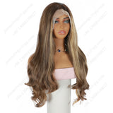 ModeMuse 24 Inch HD Lace Front Synthetic Wig – Long Loose Wave, Middle Part, Golden Brown Blend, Natural Hairline for Events