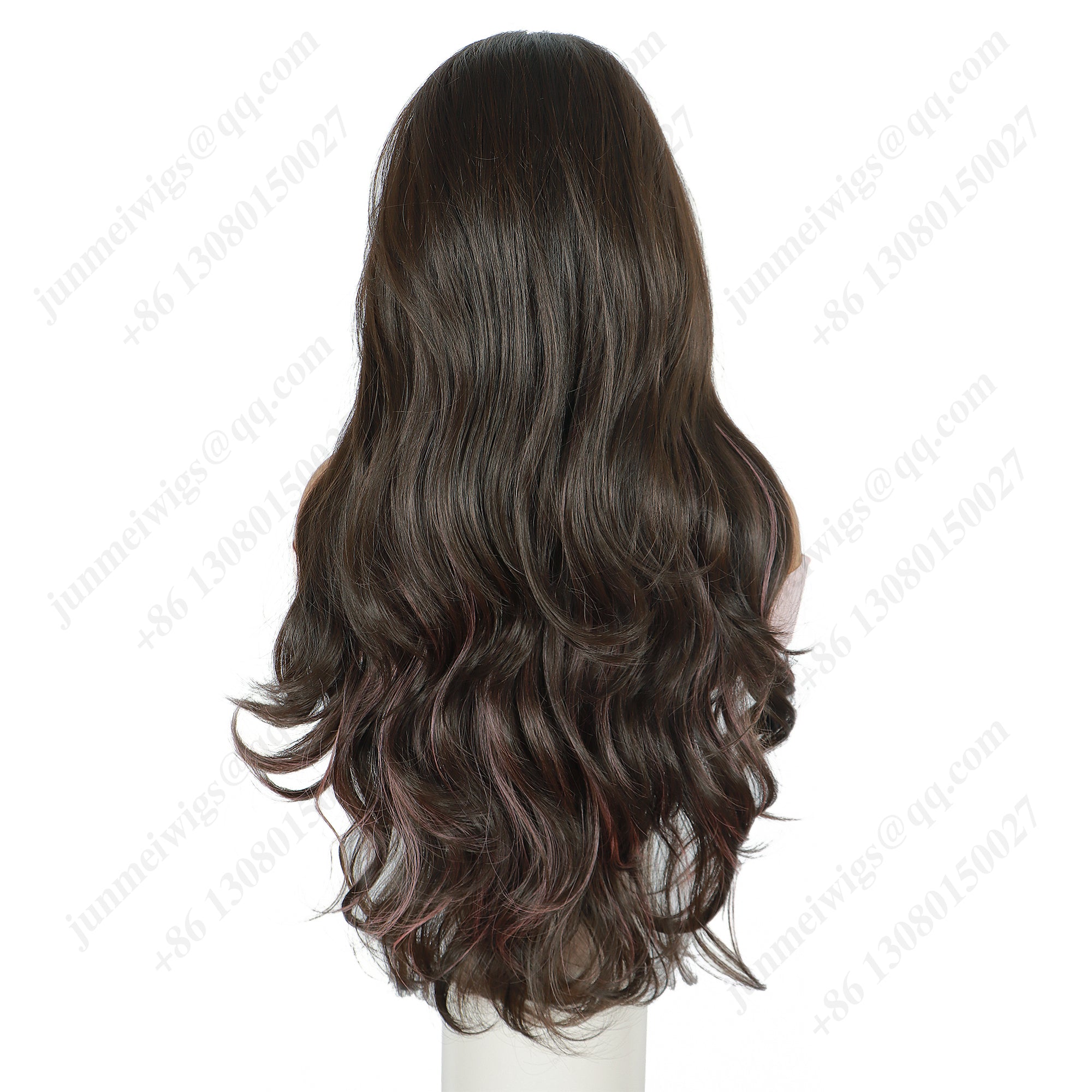 ModeMuse 26 Inch HD Lace Front Synthetic Wig – Long Loose Wave, Middle Part, Dark Brown with Pink Highlights, Natural Hairline for Special Occasions