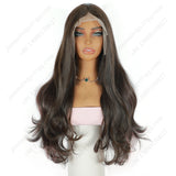 ModeMuse 26 Inch HD Lace Front Synthetic Wig – Long Loose Wave, Middle Part, Dark Brown with Pink Highlights, Natural Hairline for Special Occasions