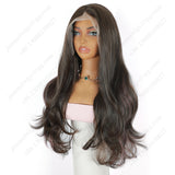 ModeMuse 26 Inch HD Lace Front Synthetic Wig – Long Loose Wave, Middle Part, Dark Brown with Pink Highlights, Natural Hairline for Special Occasions