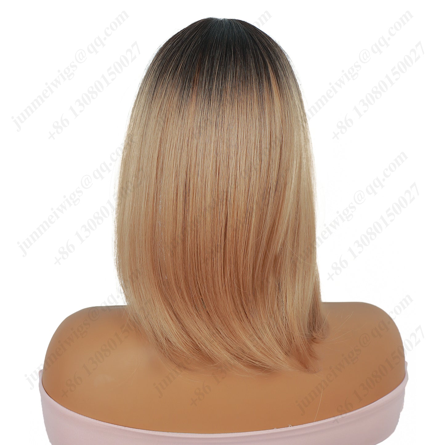 Black and brown gradient, eight-shaped bangs, straight hair, lace hair piece