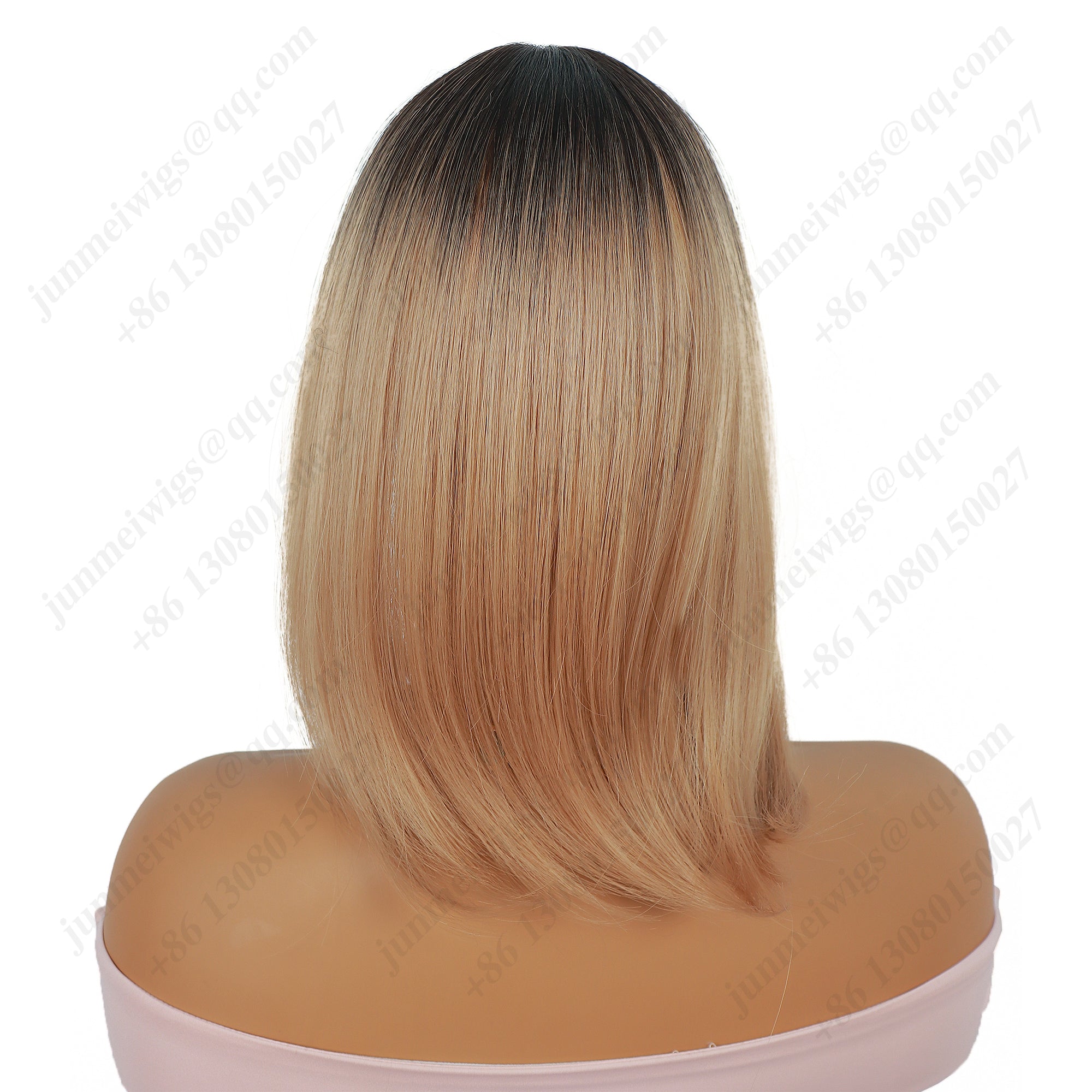 Black and brown gradient, eight-shaped bangs, straight hair, lace hair piece