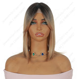 Black and brown gradient, eight-shaped bangs, straight hair, lace hair piece