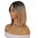Black and brown gradient, eight-shaped bangs, straight hair, lace hair piece