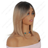 Black and brown gradient, eight-shaped bangs, straight hair, lace hair piece