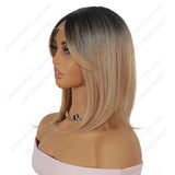 Black and brown gradient, eight-shaped bangs, straight hair, lace hair piece