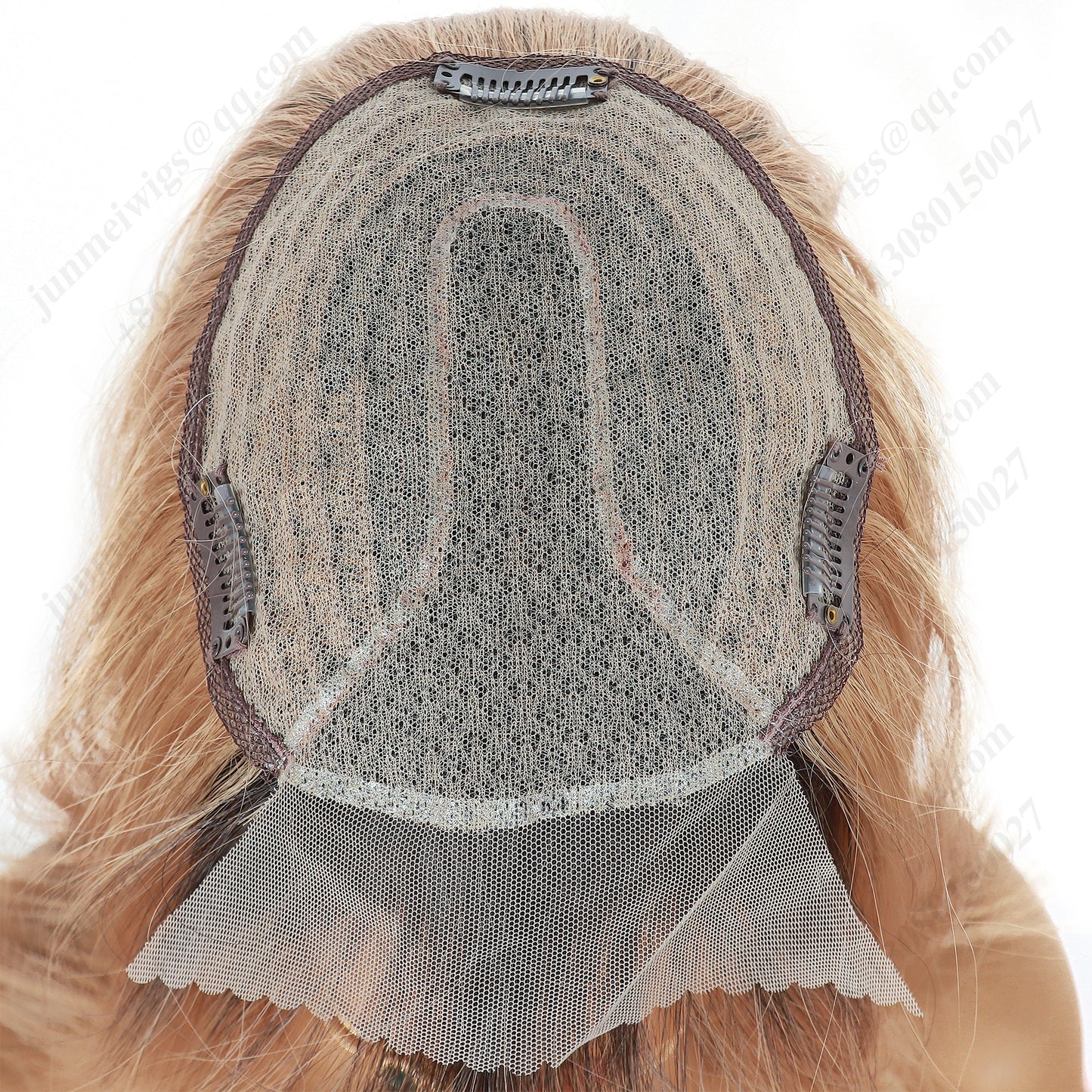 Black and brown gradient, eight-shaped bangs, straight hair, lace hair piece