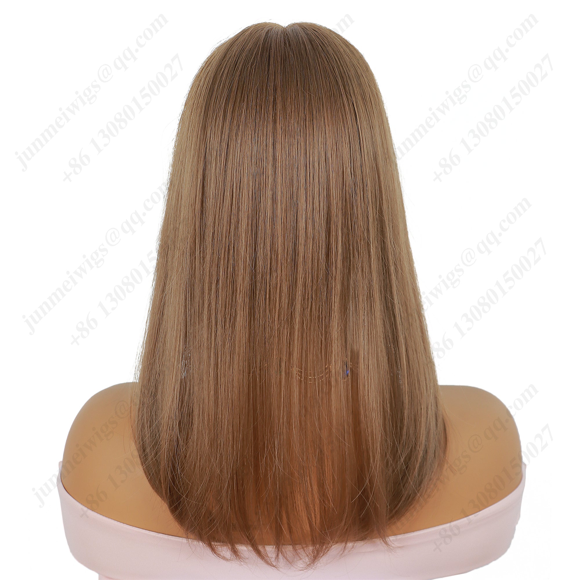 Golden brown color, long bangs, straight hair, lace hair piece