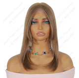 Golden brown color, long bangs, straight hair, lace hair piece