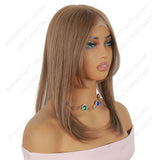 Golden brown color, long bangs, straight hair, lace hair piece