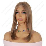 Golden brown color, long bangs, straight hair, lace hair piece