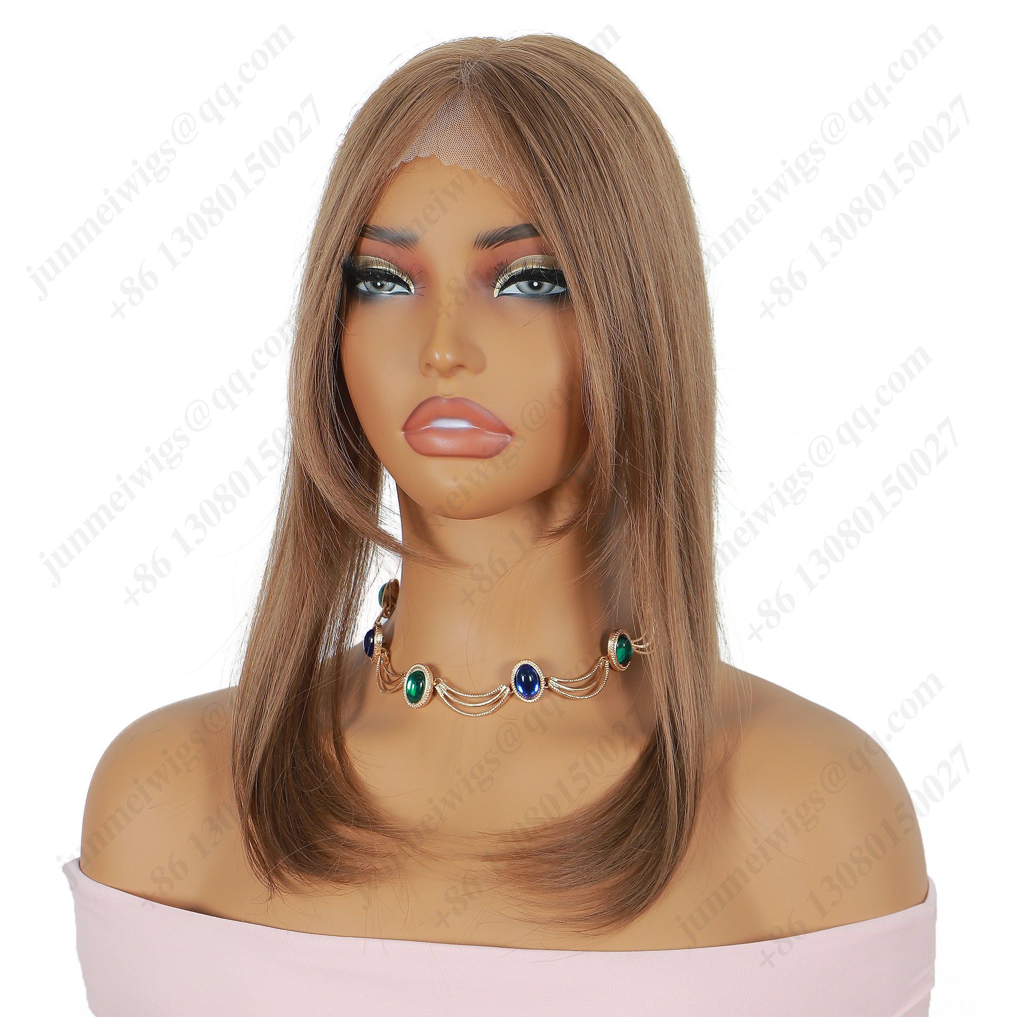 Golden brown color, long bangs, straight hair, lace hair piece