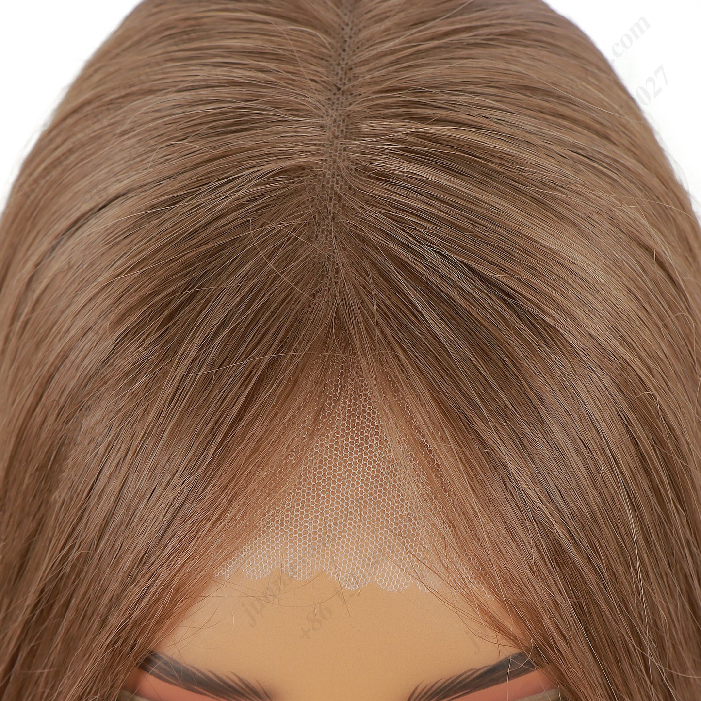 Golden brown color, long bangs, straight hair, lace hair piece